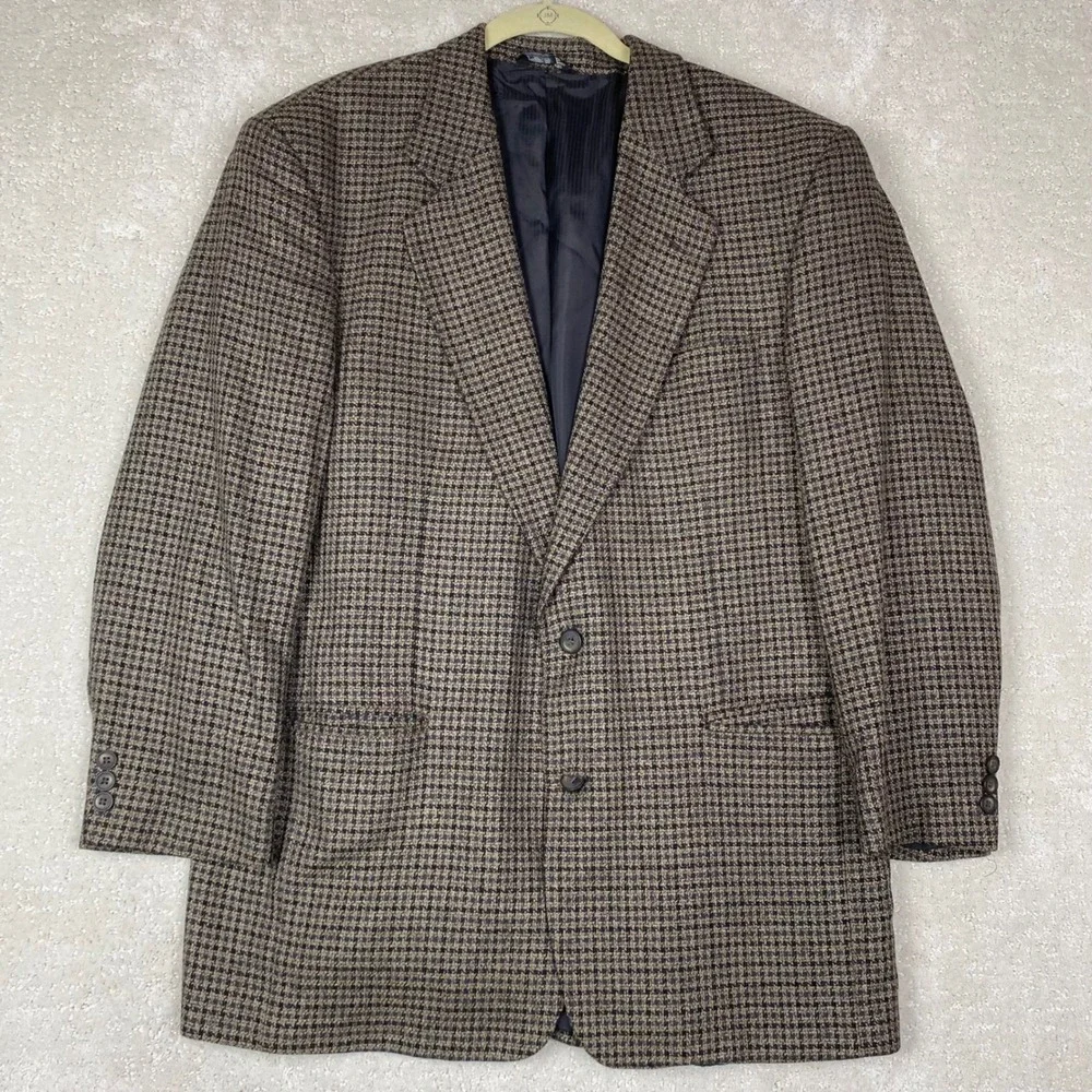 VTG Vito Rufolo Blazer Mens 44 Brown Silk Wool Houndstooth Made in Italy Lessona